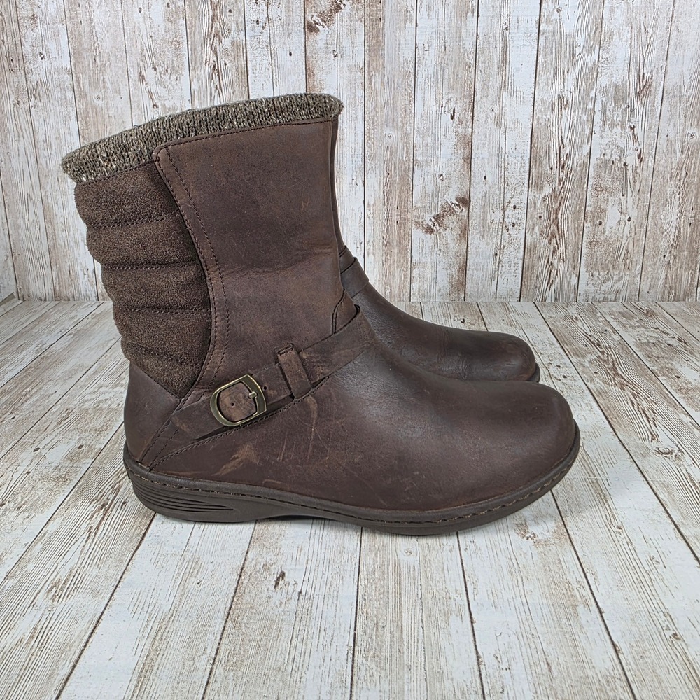 Teva Leather Ankle‎ Boots Knit Cuff Buckle Accent Brown Boots Women's 8.5